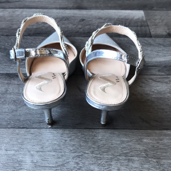 Nina Pointed Toe Sparkly Metallic Silver Heels - Picture 6 of 11